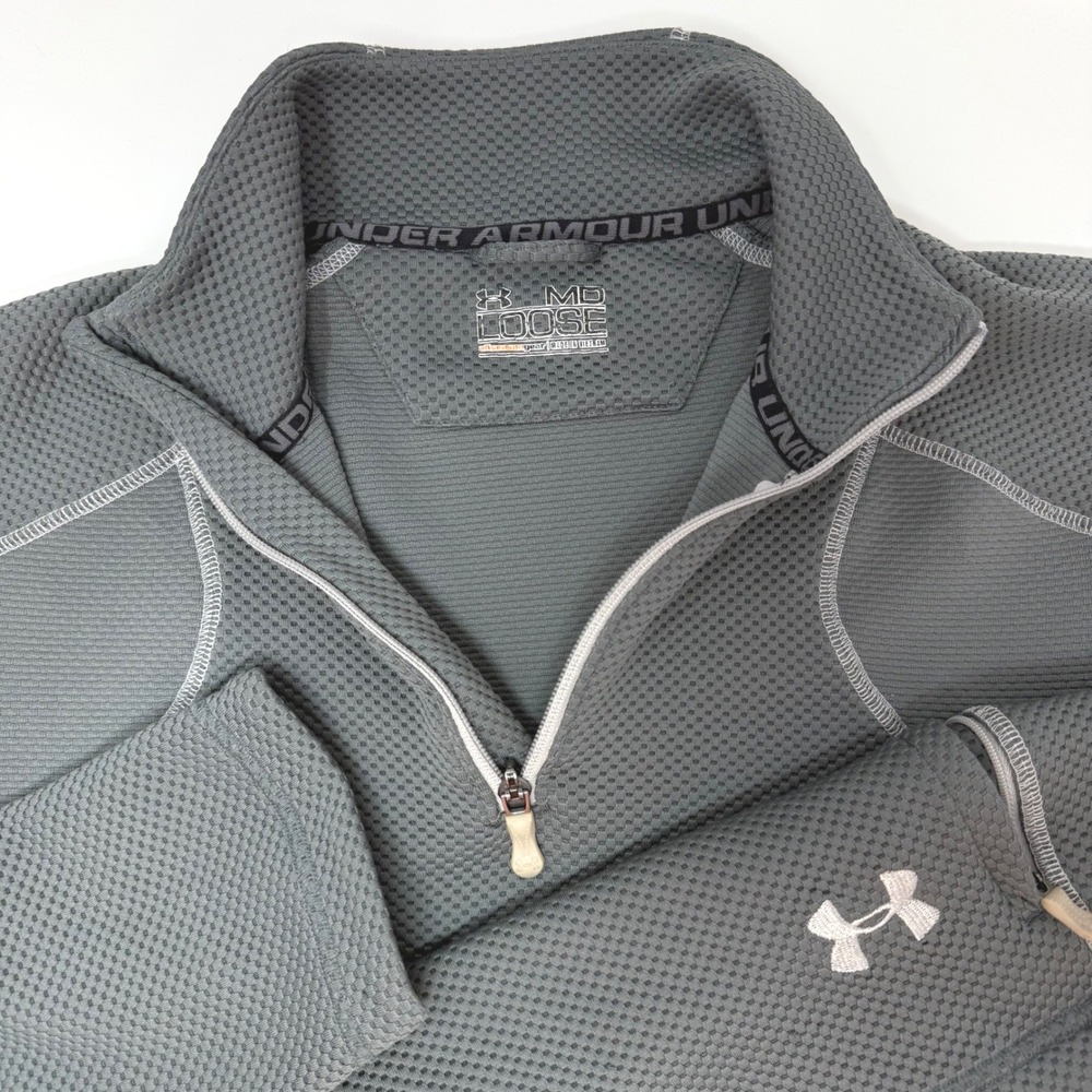 Under Armour Allseasongear Mens Medium Gray Waffle Knit Quarter Zip Pullover